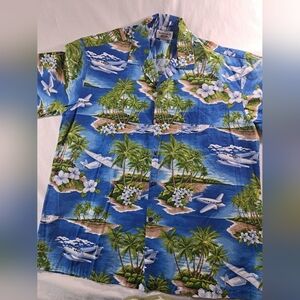 Pacific Legend Hawaiian short sleeve button down XL Islands Planes Palms